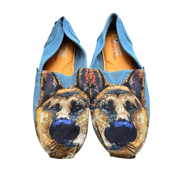 Bobs Shoes Women 9 Blue Memory Foam Slip On German Shepherd Flats Dogs - Picture 1 of 7